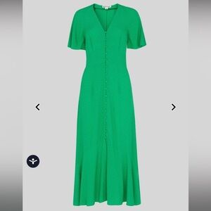 Whistles Kelly Green Micro Spot Polka Dot Modest Midi Dress Size 2